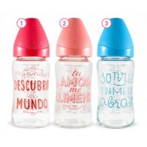 Suavinex Biberon Vidrio 240mL Tetina Silicona 3 Posiciones