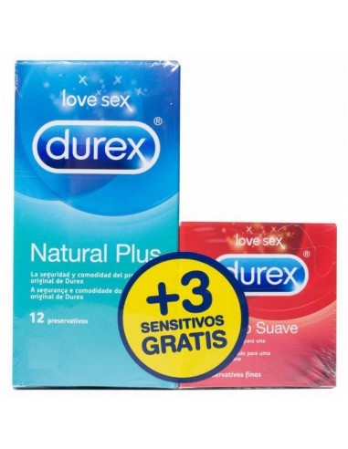 Durex Natural Plus 12 Unidades + REGALO* Durex Sensitivo Suave 3 Unidades